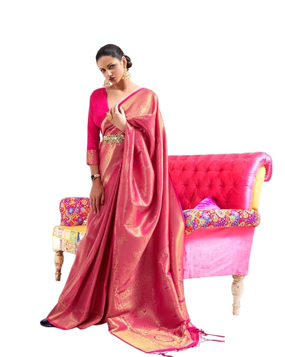 Pink Luxurious Silk Jacquard Saree with Blouse Piece – Perfect for Festivals