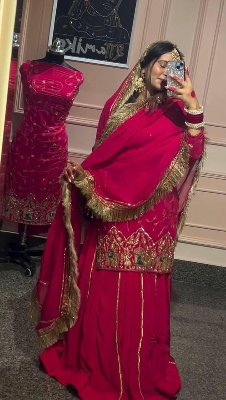 Pink Natural Crepe Silk Lehenga Set with Bead & Sequin Detailing
