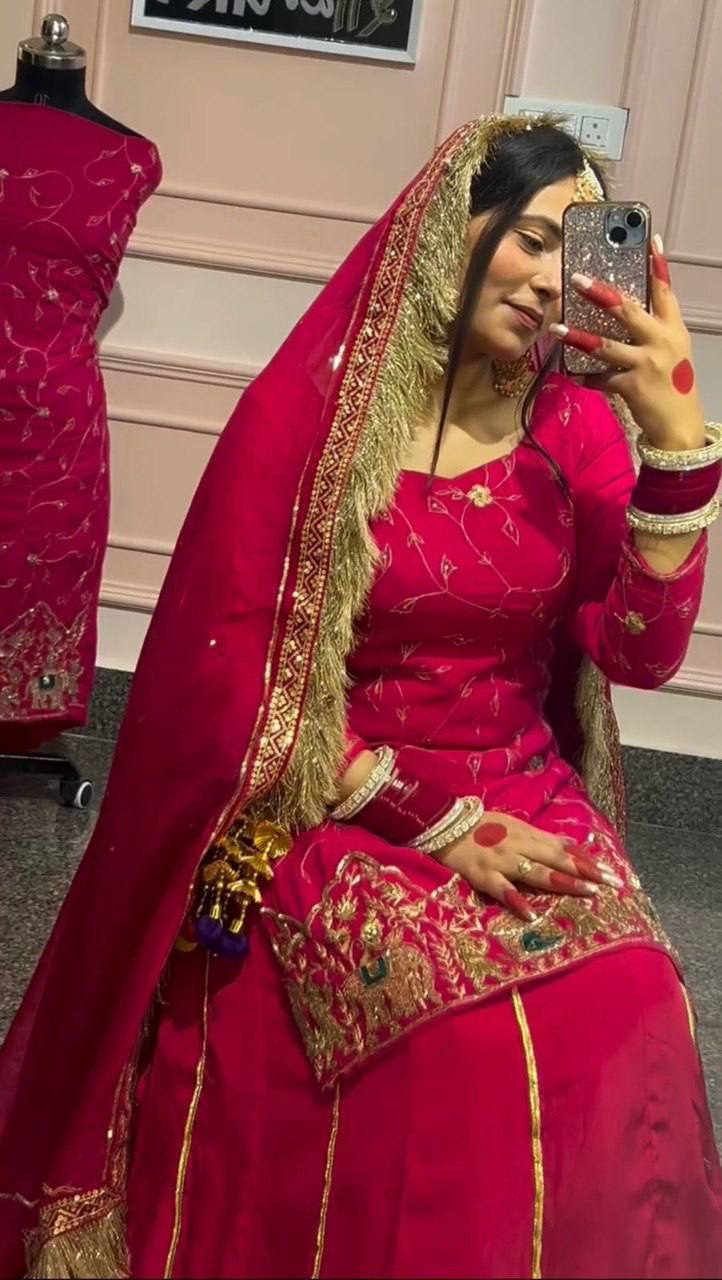 Pink Natural Crepe Silk Lehenga Set with Bead & Sequin Detailing