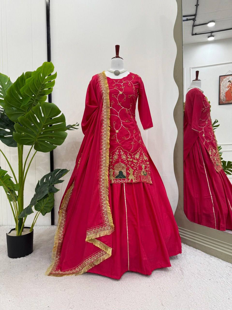 Pink Natural Crepe Silk Lehenga Set with Bead & Sequin Detailing
