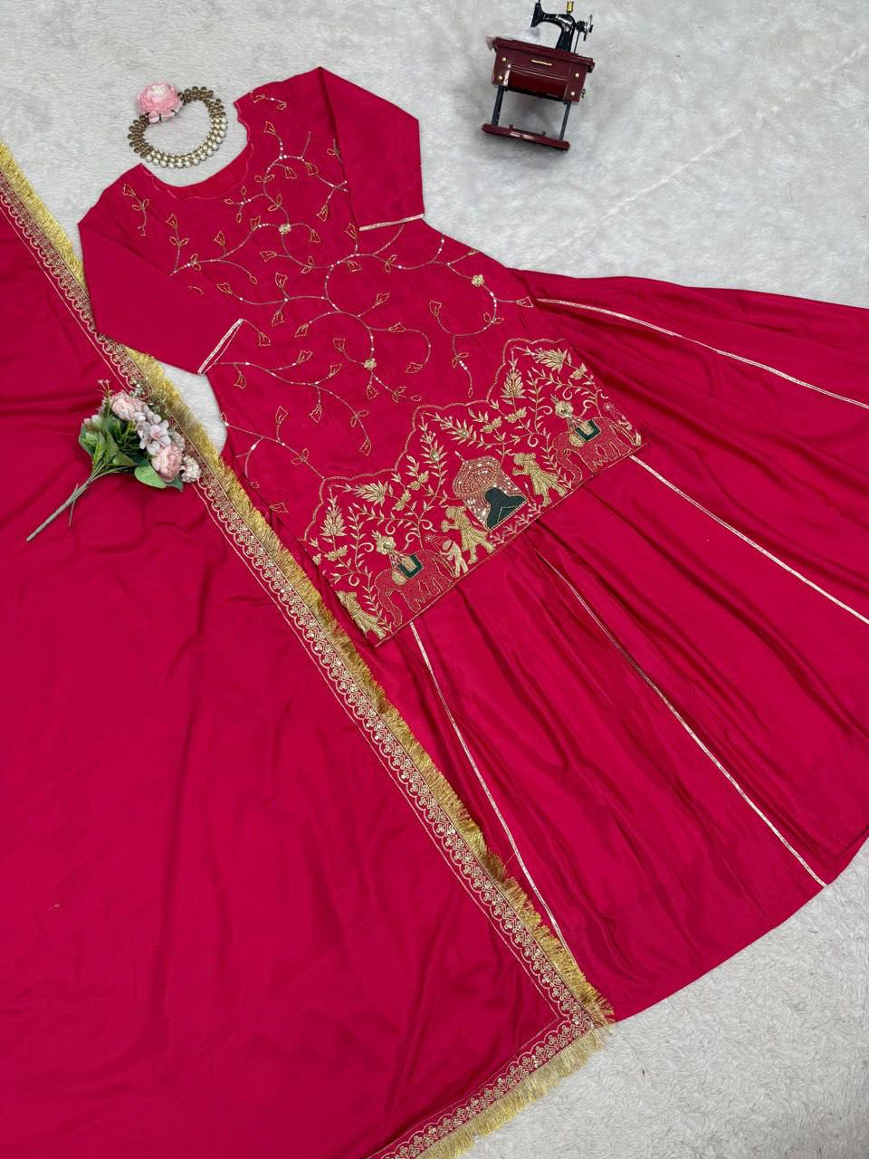 Pink Natural Crepe Silk Lehenga Set with Bead & Sequin Detailing