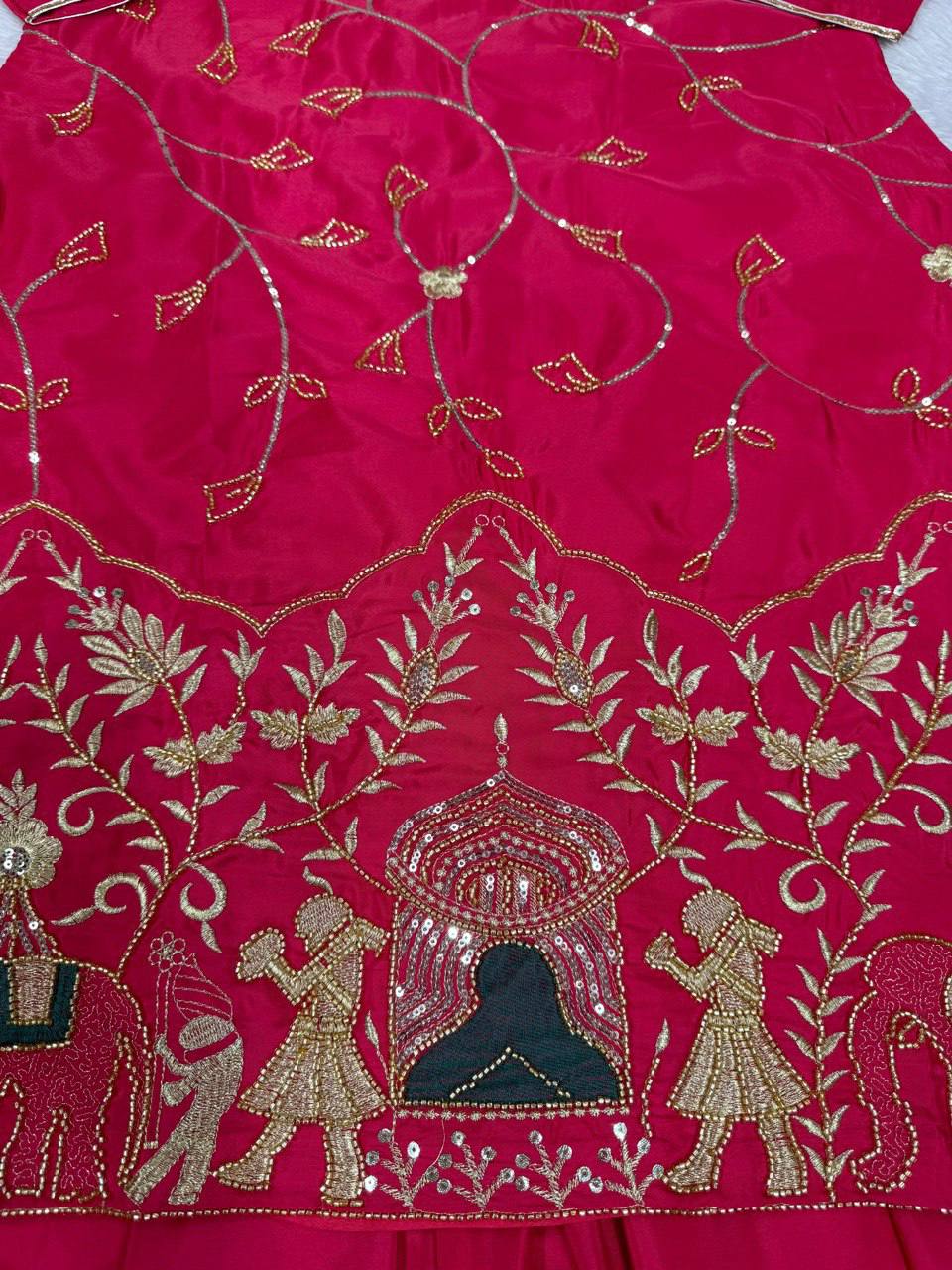 Pink Natural Crepe Silk Lehenga Set with Bead & Sequin Detailing