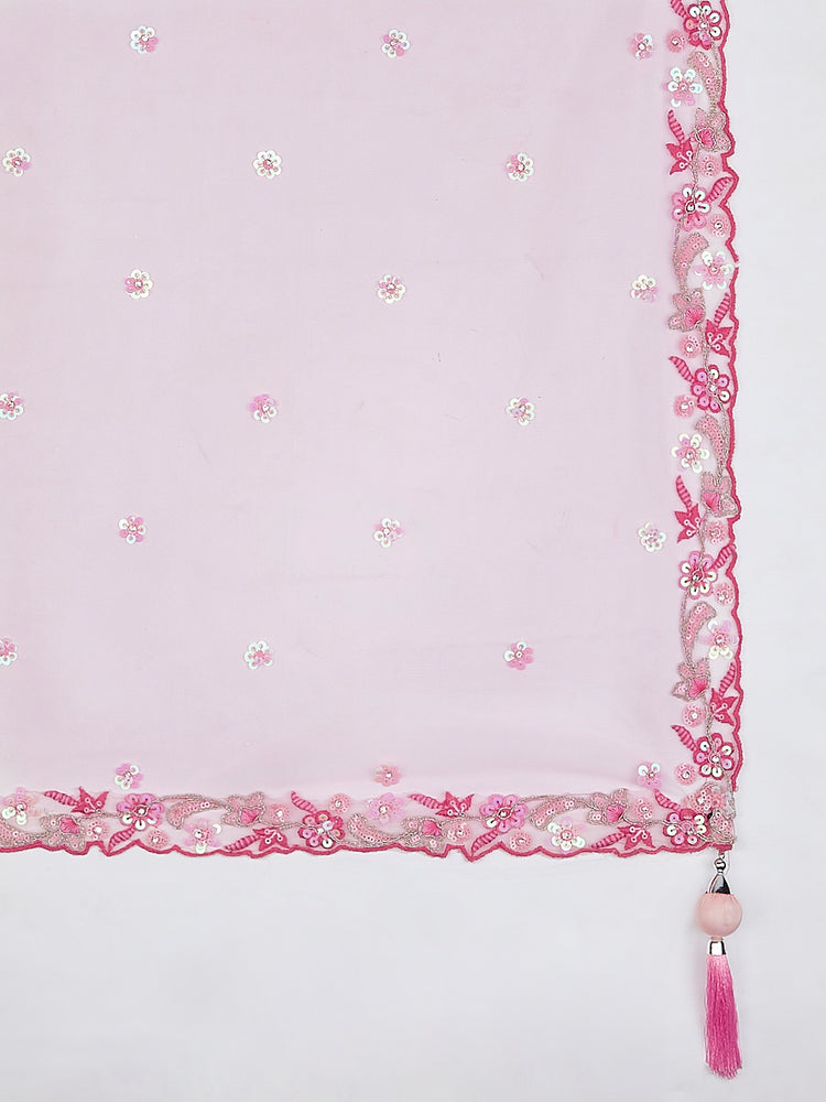 Pink Organza Sequins embroidery Lehenga choli & Dupatta