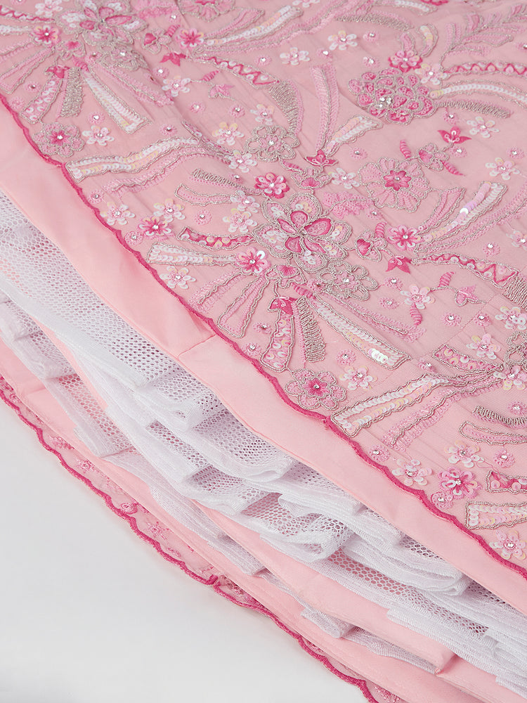 Pink Organza Sequins embroidery Lehenga choli & Dupatta