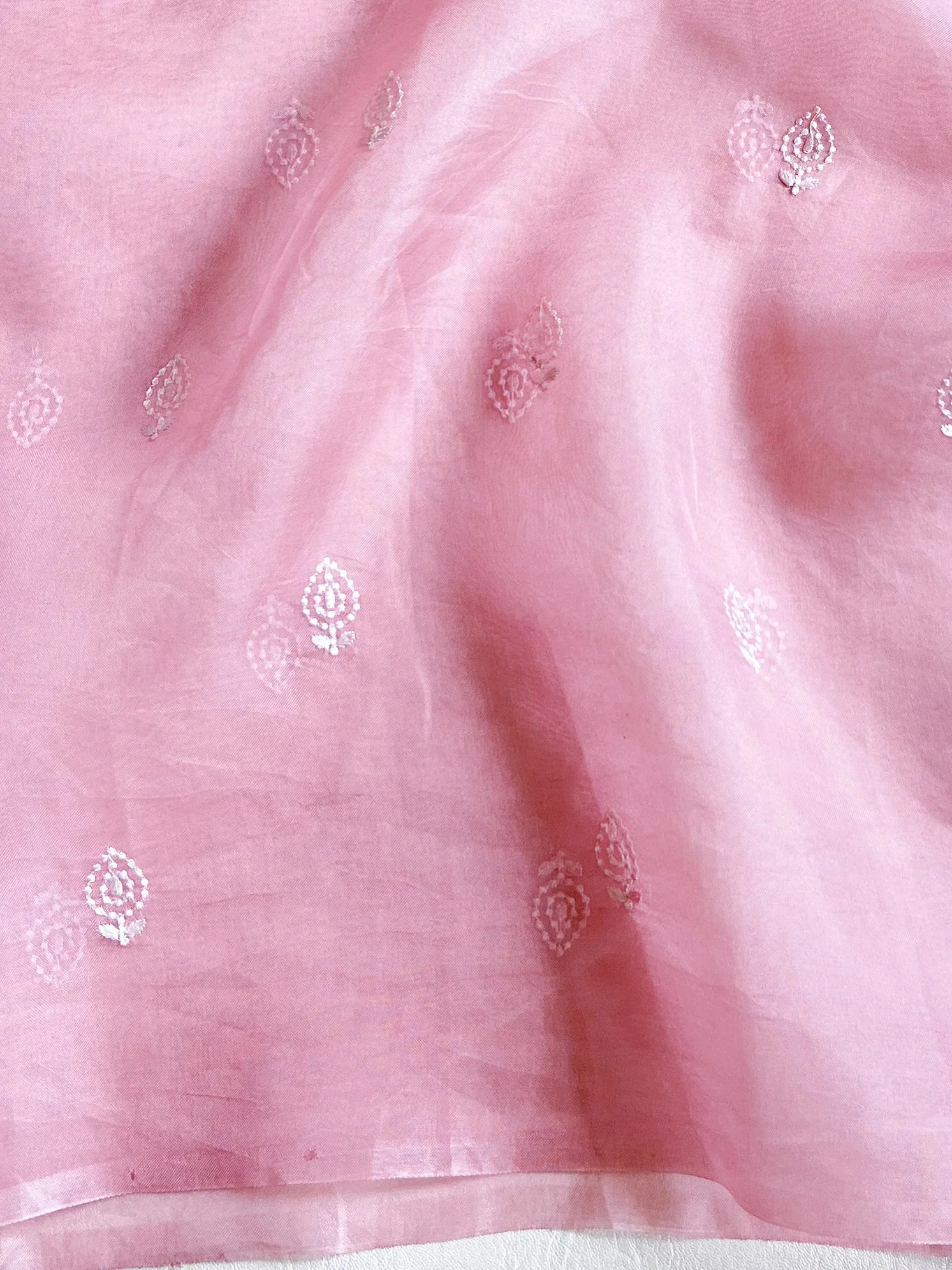 Pink Organza Silk Saree with Resham Floral Embroidery