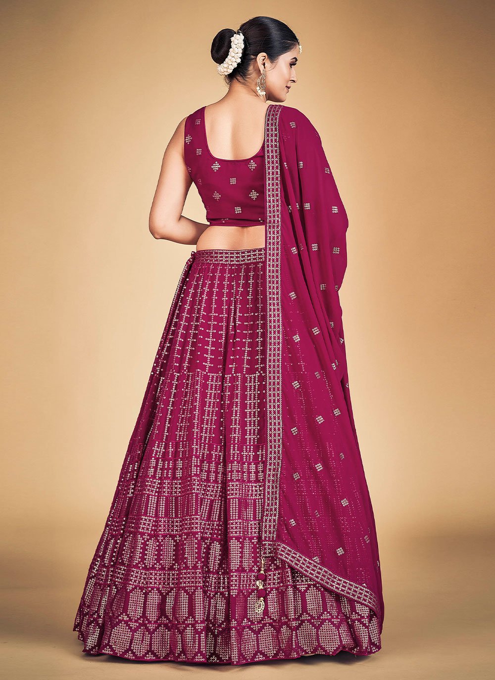 Pink Pakistani Georgette Lehenga Choli For Indian Festivals & Weddings - Sequence Embroidery Work,