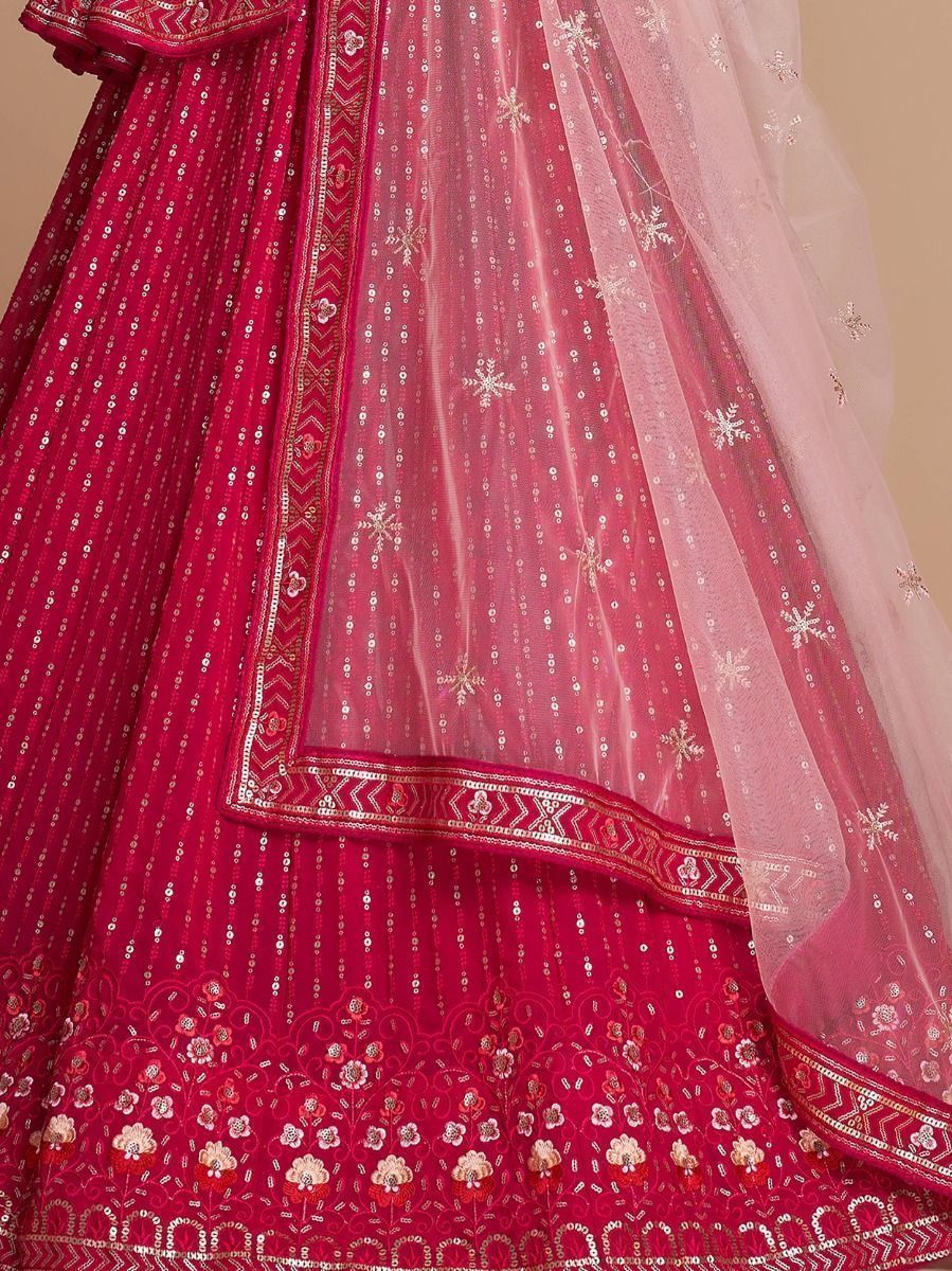 Pink Pakistani Georgette Lehenga Choli For Indian Festivals & Weddings - Sequence Embroidery Work, Thread Embroidery Work,
