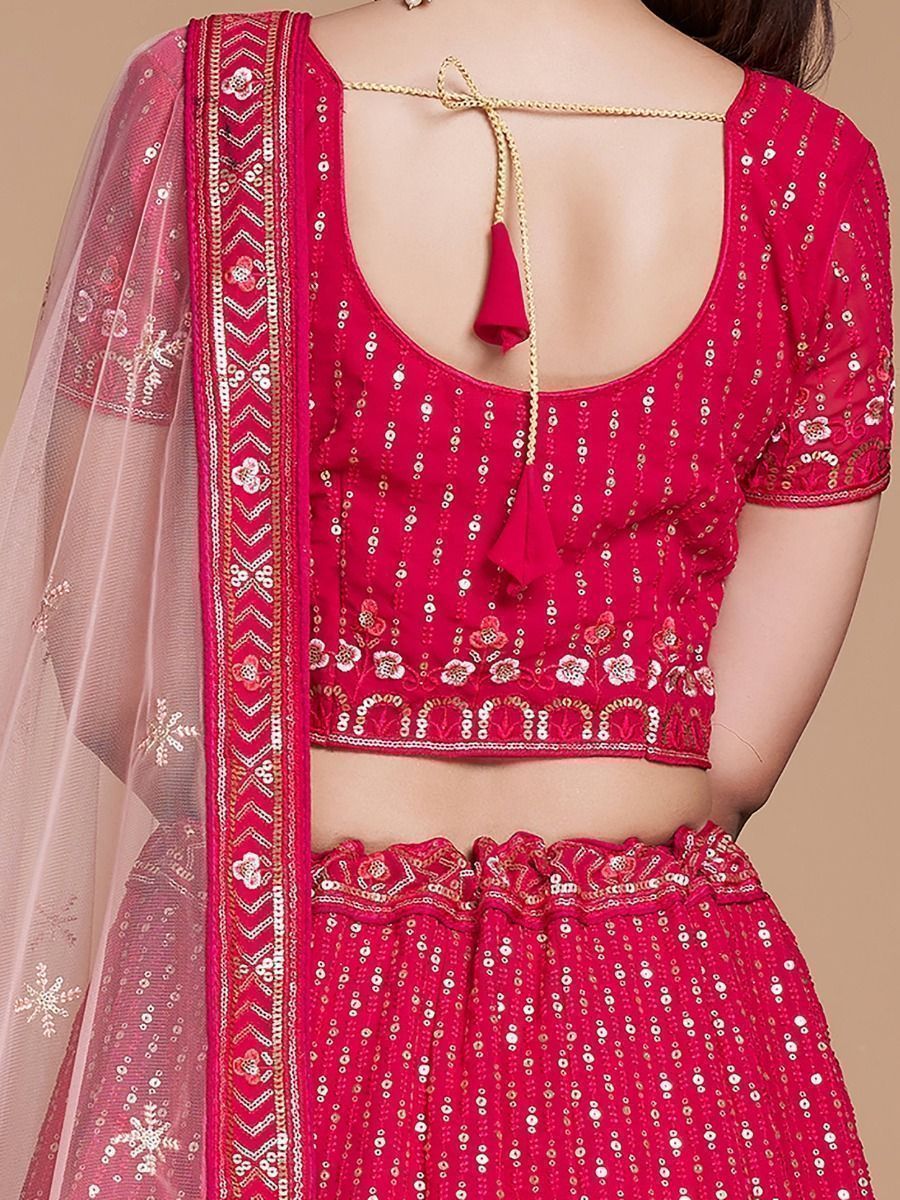 Pink Pakistani Georgette Lehenga Choli For Indian Festivals & Weddings - Sequence Embroidery Work, Thread Embroidery Work,