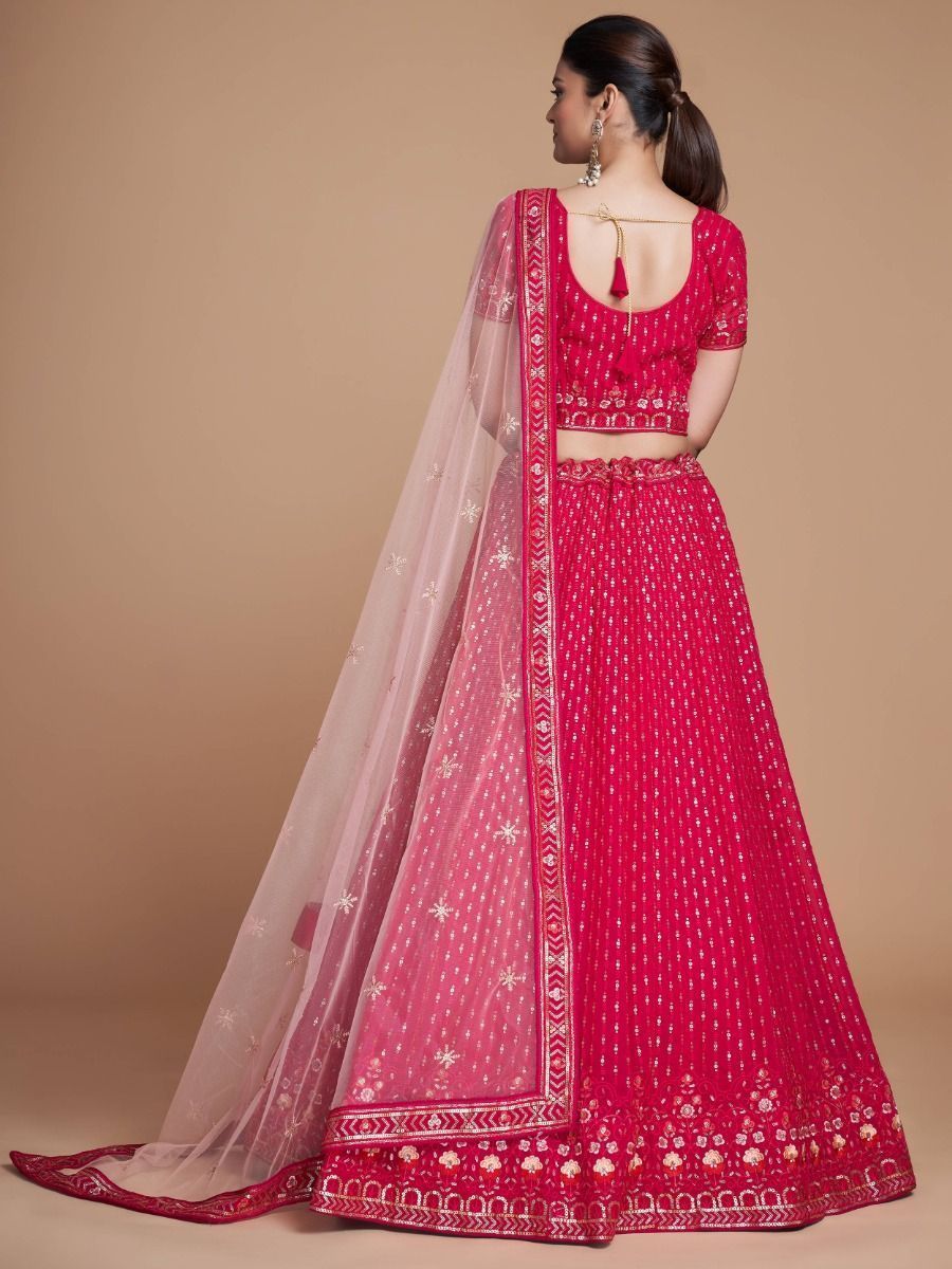 Pink Pakistani Georgette Lehenga Choli For Indian Festivals & Weddings - Sequence Embroidery Work, Thread Embroidery Work,