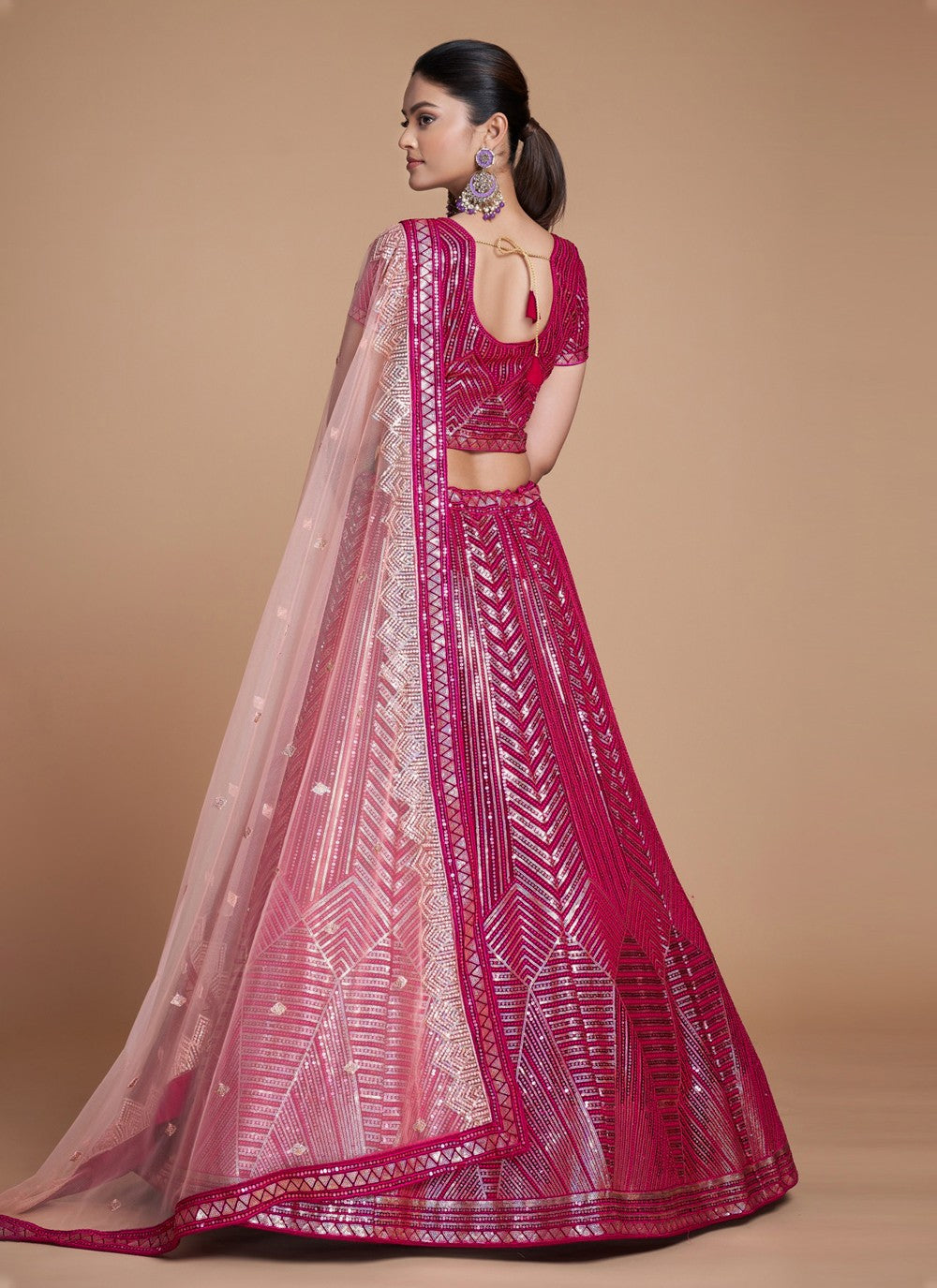 Pink Pakistani Georgette Lehenga Choli For Indian Festivals & Weddings - Sequence Embroidery Work, Thread Embroidery Work,