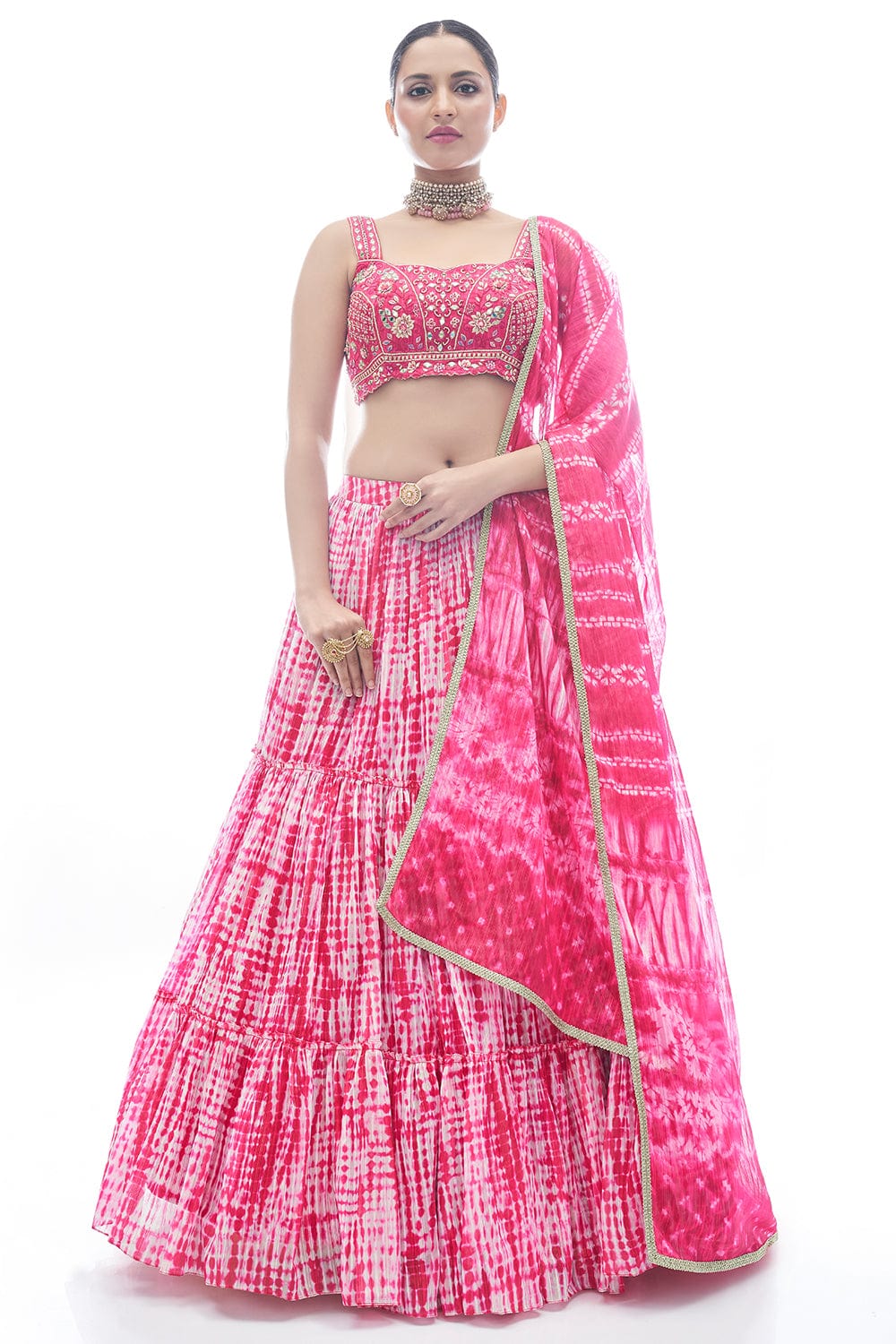 Pink Pakistani Jacquard Lehenga Choli For Indian Festival & Weddings - Thread Embroidery Work,