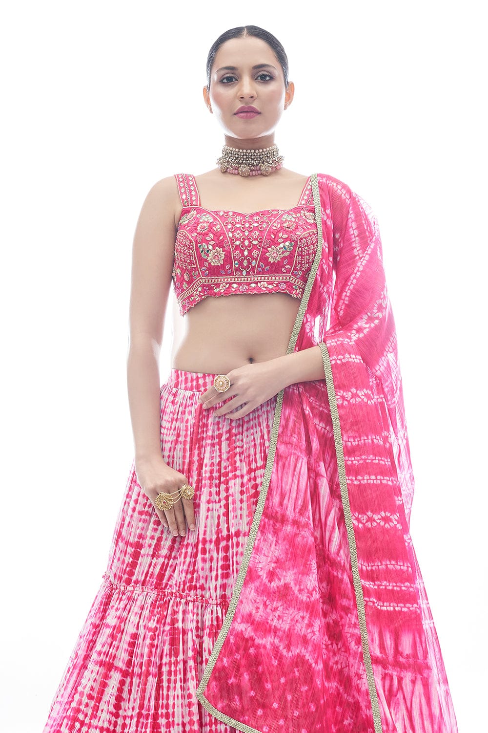 Pink Pakistani Jacquard Lehenga Choli For Indian Festival & Weddings - Thread Embroidery Work,