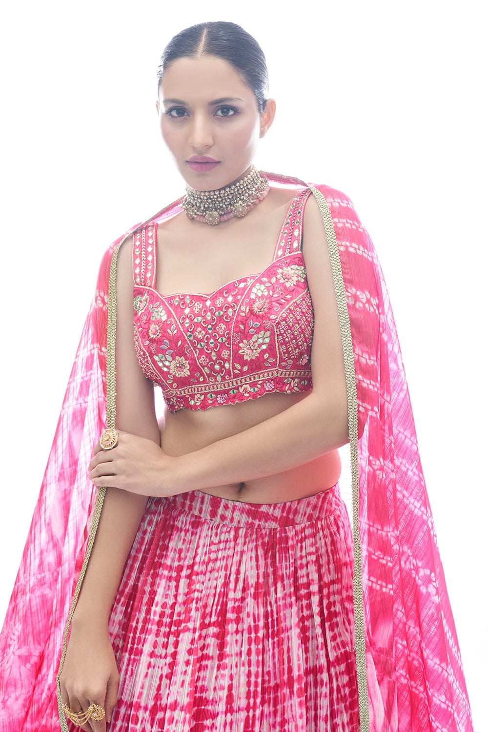 Pink Pakistani Jacquard Lehenga Choli For Indian Festival & Weddings - Thread Embroidery Work,