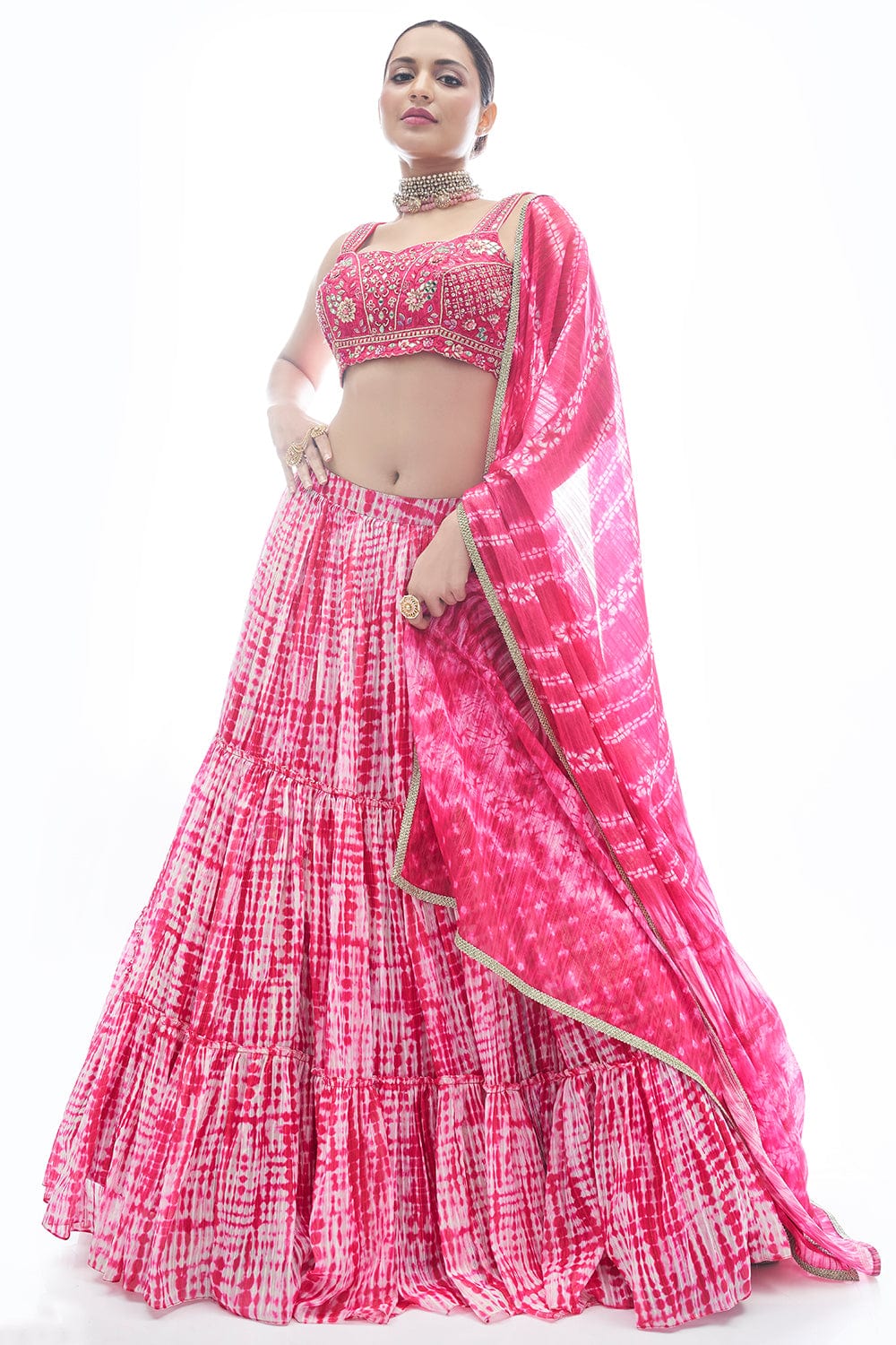 Pink Pakistani Jacquard Lehenga Choli For Indian Festival & Weddings - Thread Embroidery Work,