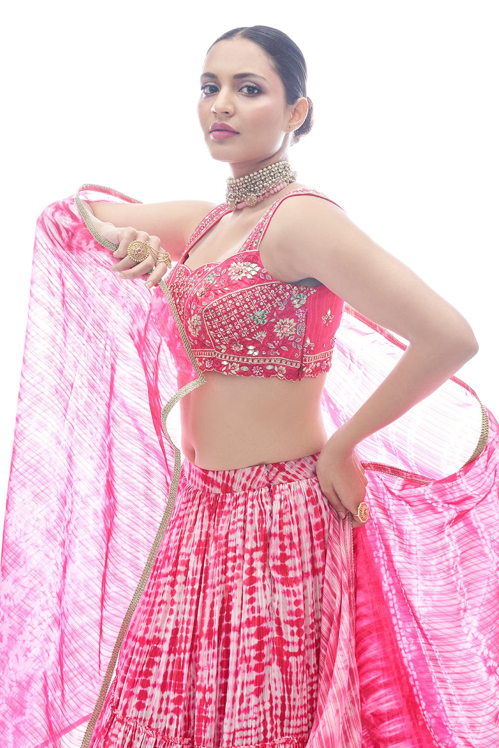 Pink Pakistani Jacquard Lehenga Choli For Indian Festival & Weddings - Thread Embroidery Work,