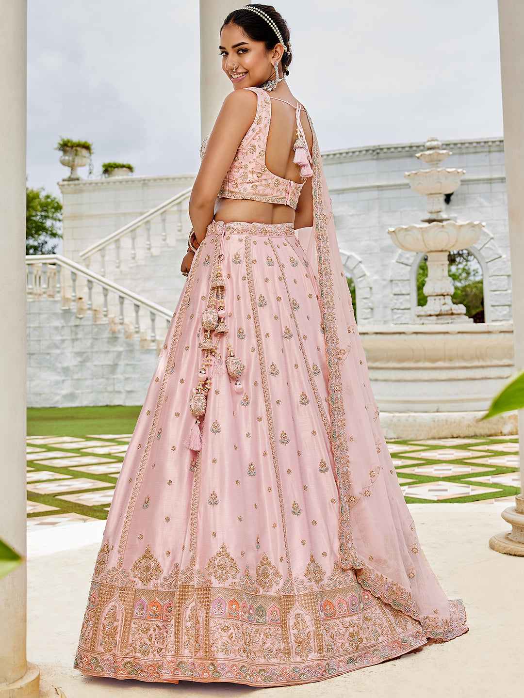 Pink Premium Silk Lehenga Choli with Viscose Organza Dupatta – Sequins, Coding & Thread Embroidery