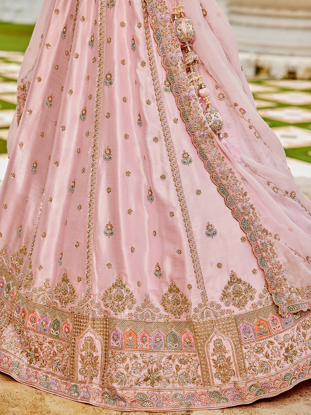 Pink Premium Silk Lehenga Choli with Viscose Organza Dupatta – Sequins, Coding & Thread Embroidery