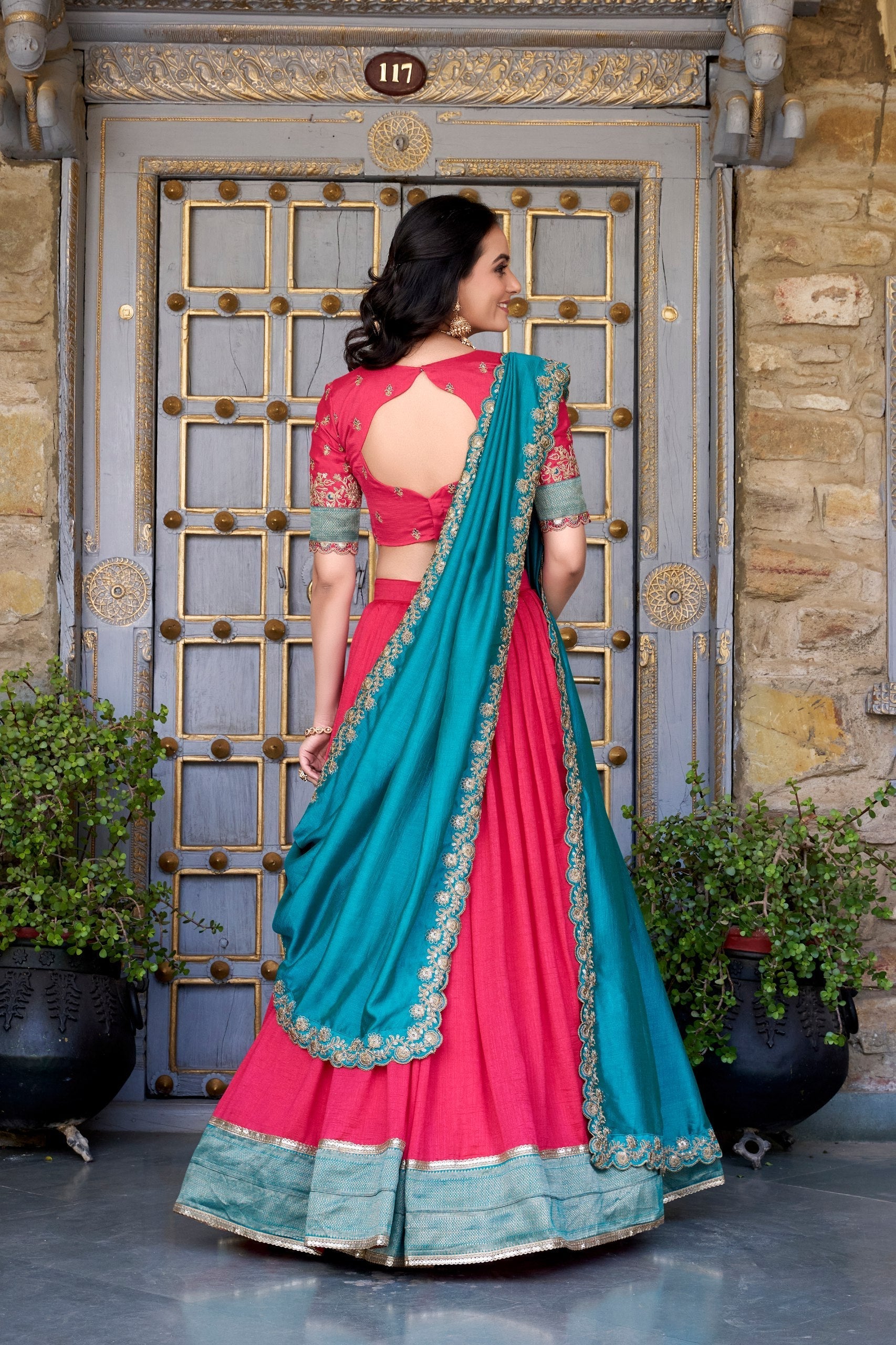 Pink Premium Vichitra Silk Lehenga Set with Zari & Sequin Detailing – 3-Piece Ensemble