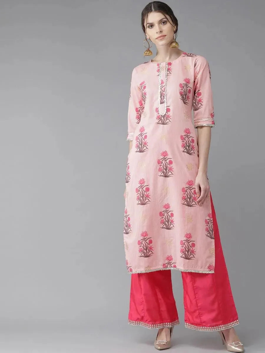 Anouk Pink Printed Cotton Kurta