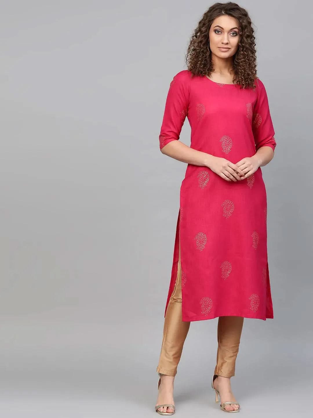 Anouk Pink Printed Cotton Kurta