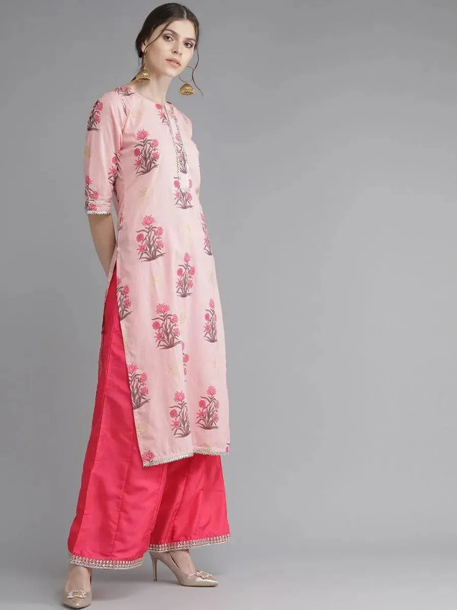 Anouk Pink Printed Cotton Kurta