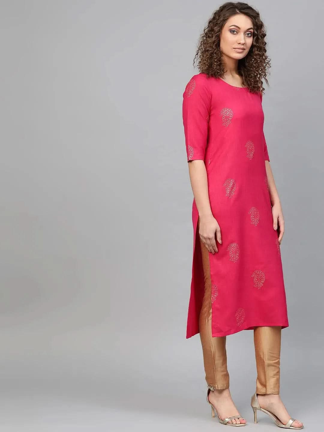 Anouk Pink Printed Cotton Kurta