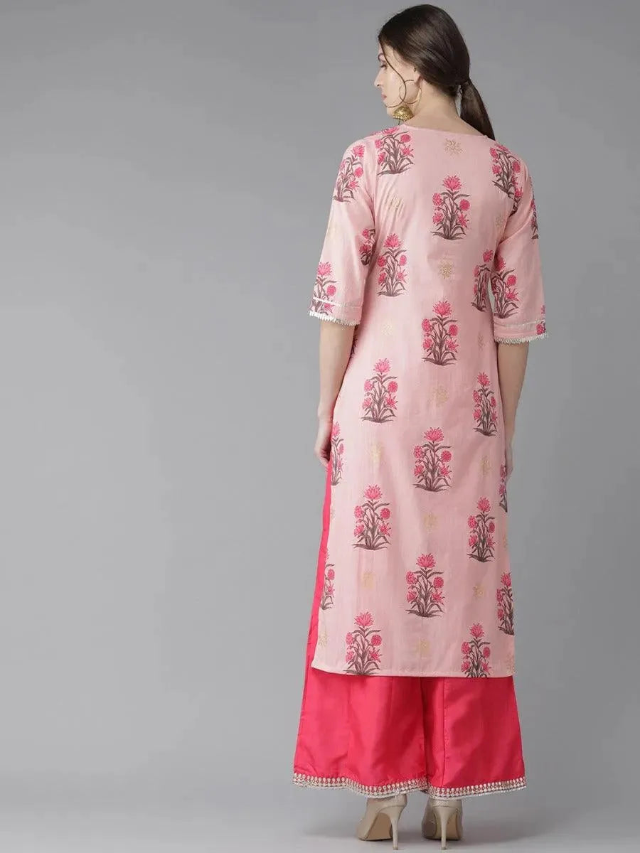 Anouk Pink Printed Cotton Kurta