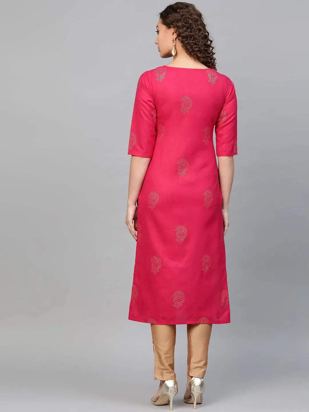 Anouk Pink Printed Cotton Kurta