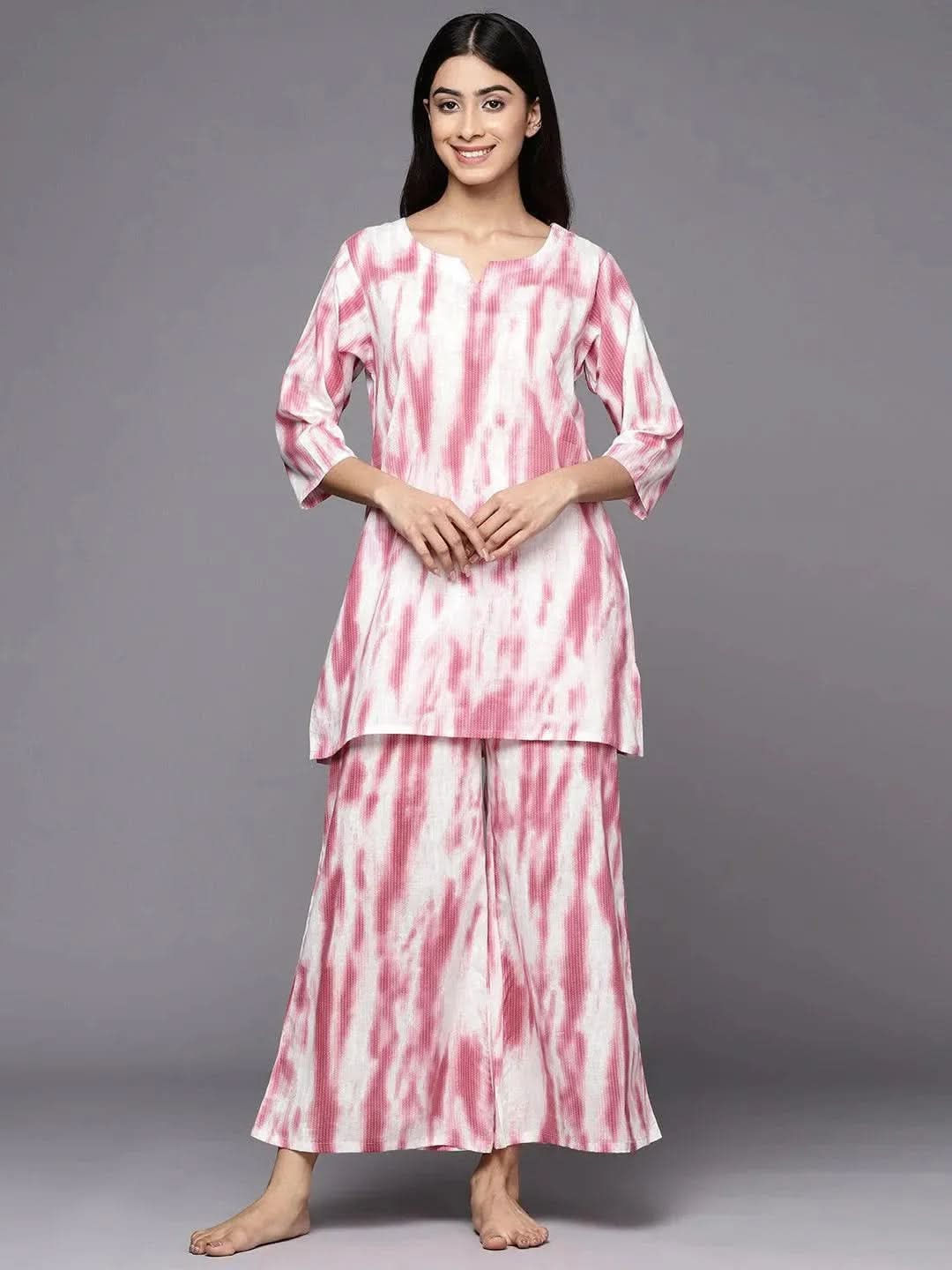 Anouk Pink Printed Cotton Night Suit