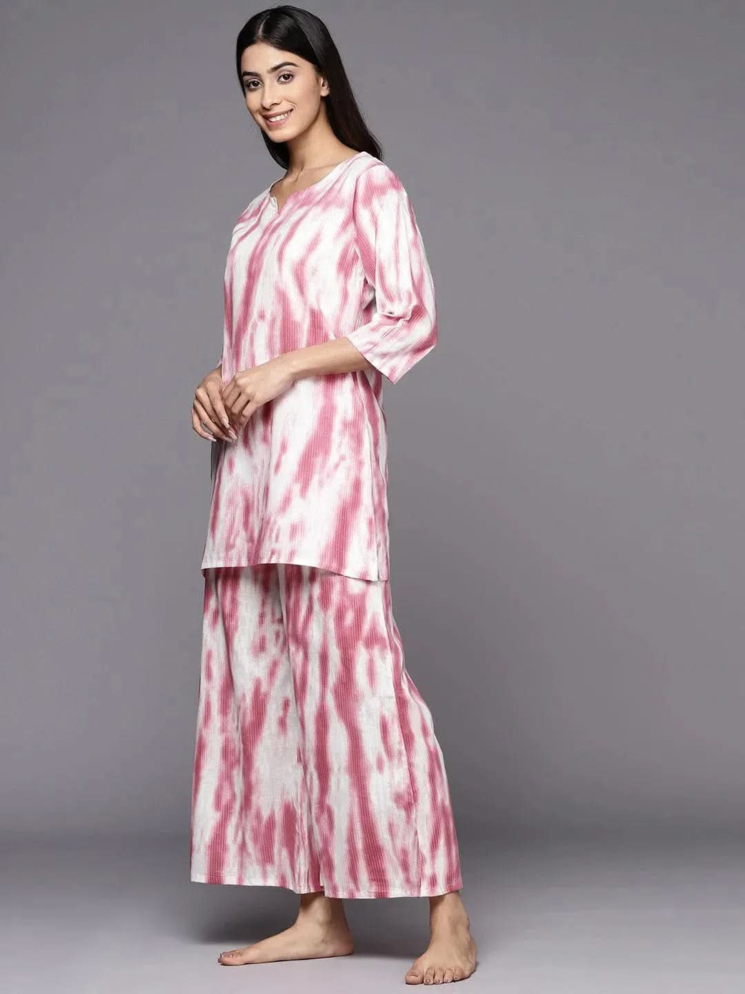 Anouk Pink Printed Cotton Night Suit