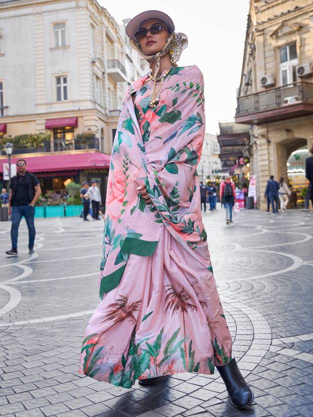Pink Printed Elegant Crepe Silk Saree with Digital Print – Party & Traditional Wear