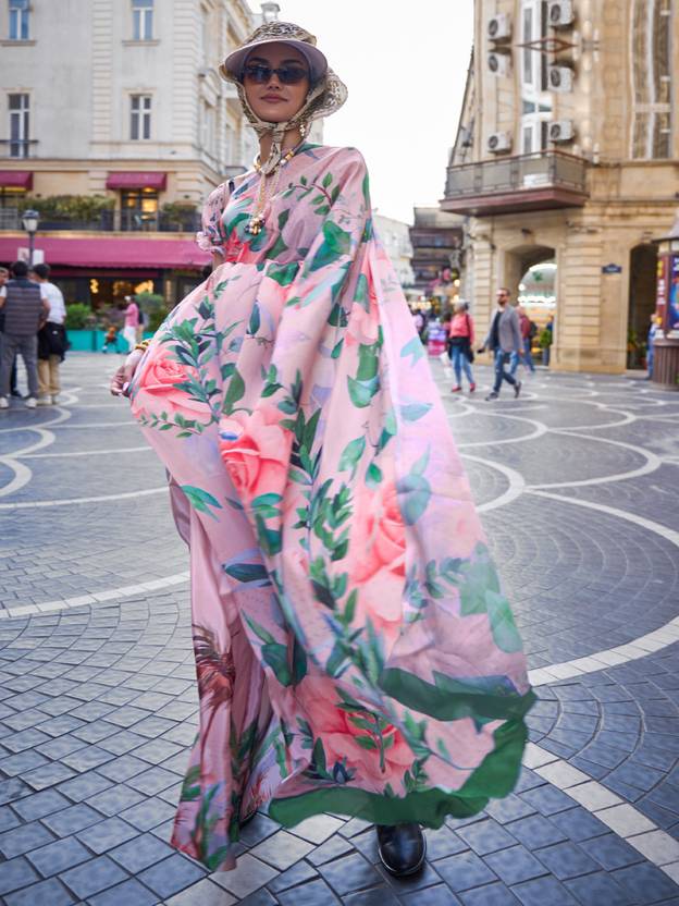 Pink Printed Elegant Crepe Silk Saree with Digital Print – Party & Traditional Wear