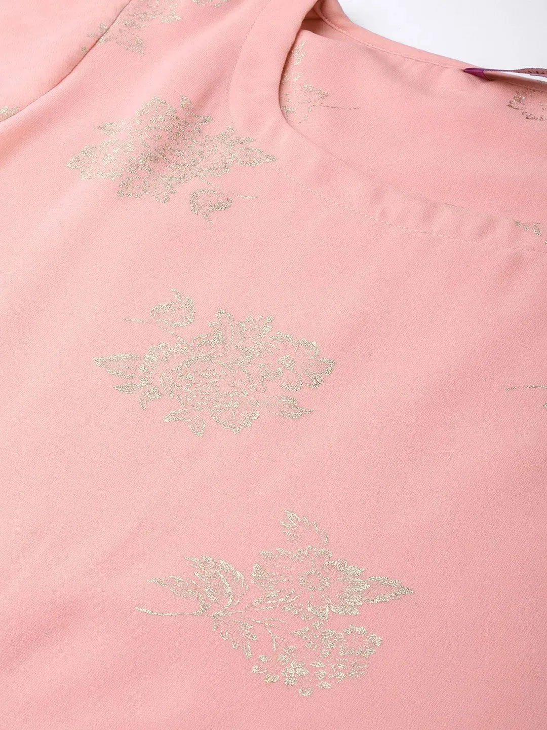 Anouk Pink Printed Georgette Straight Kurta With Sharara & Dupatta