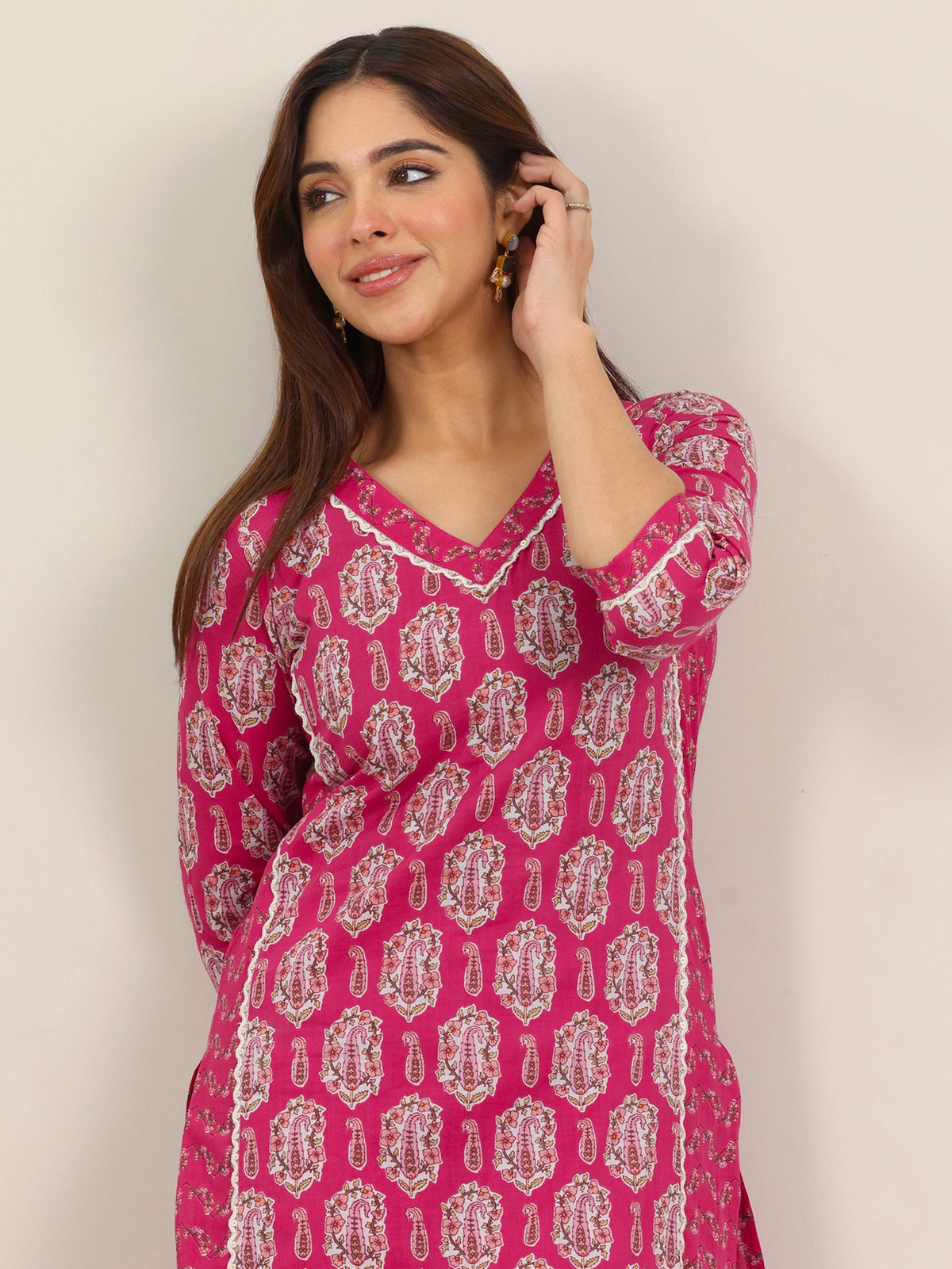 Anouk Pink Printed Pure Cotton Straight Kurta Set