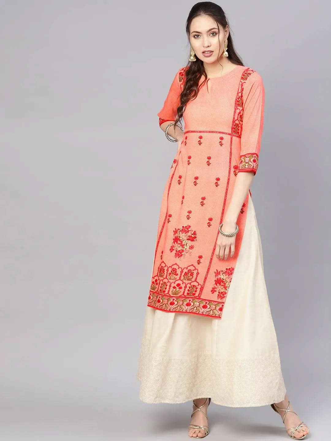 Anouk Pink Printed Rayon Kurta