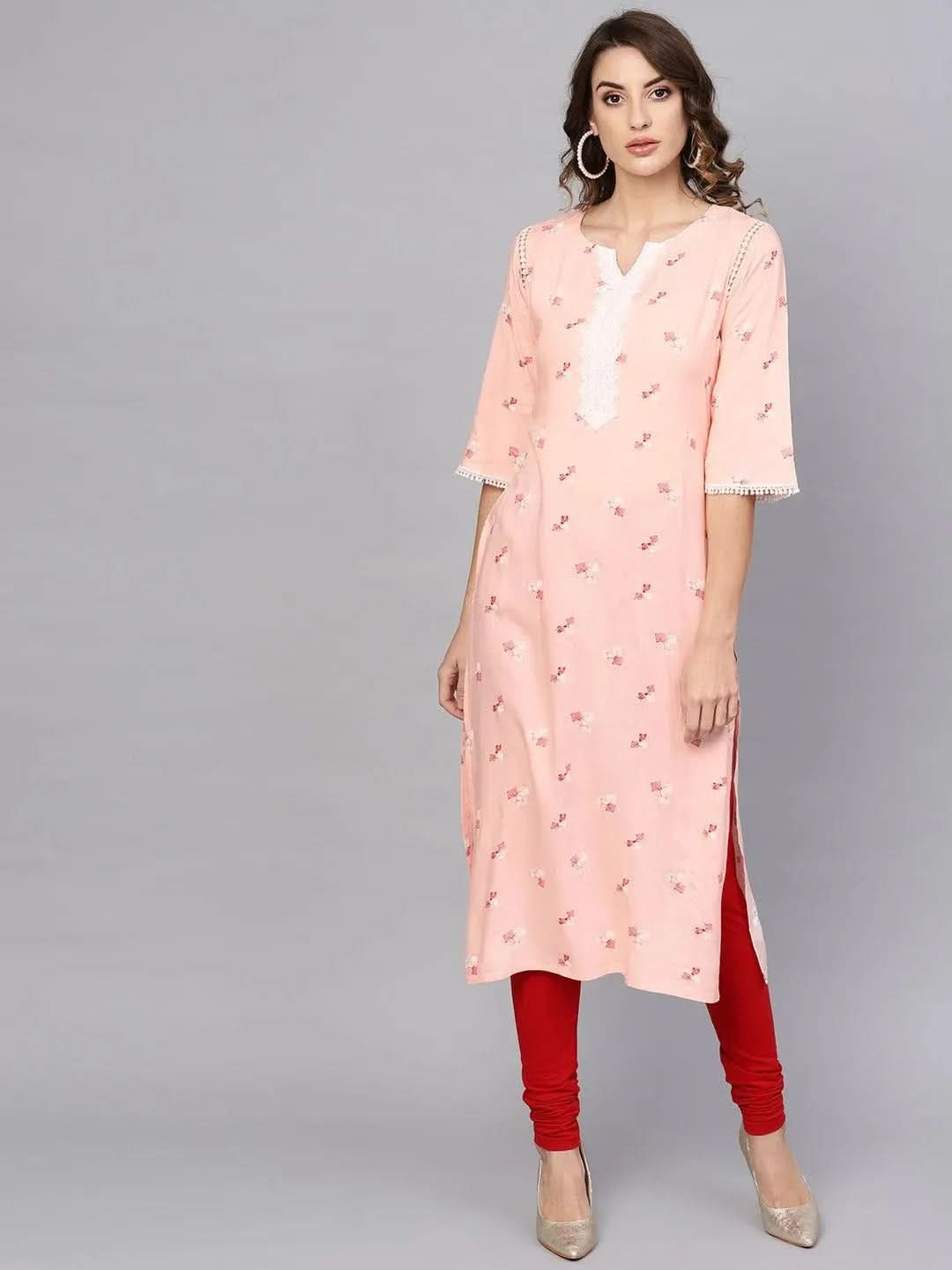 Anouk Pink Printed Rayon Kurta
