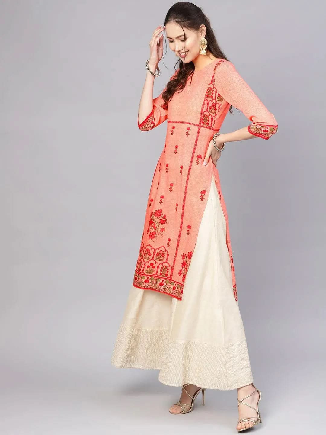 Anouk Pink Printed Rayon Kurta