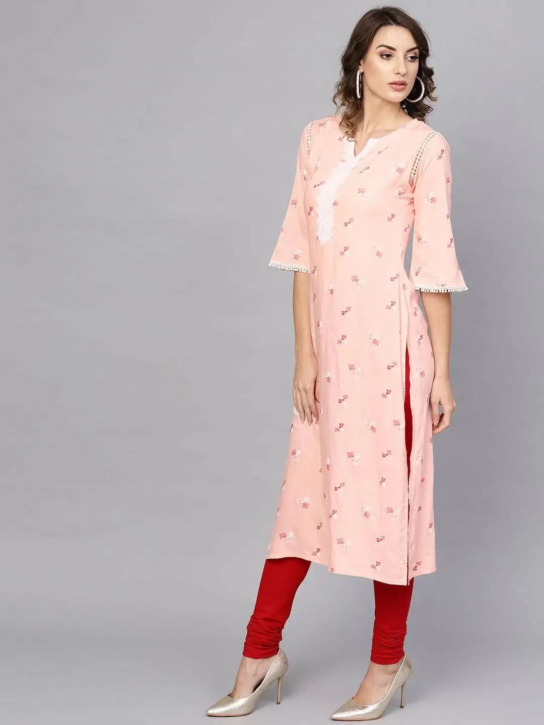 Anouk Pink Printed Rayon Kurta