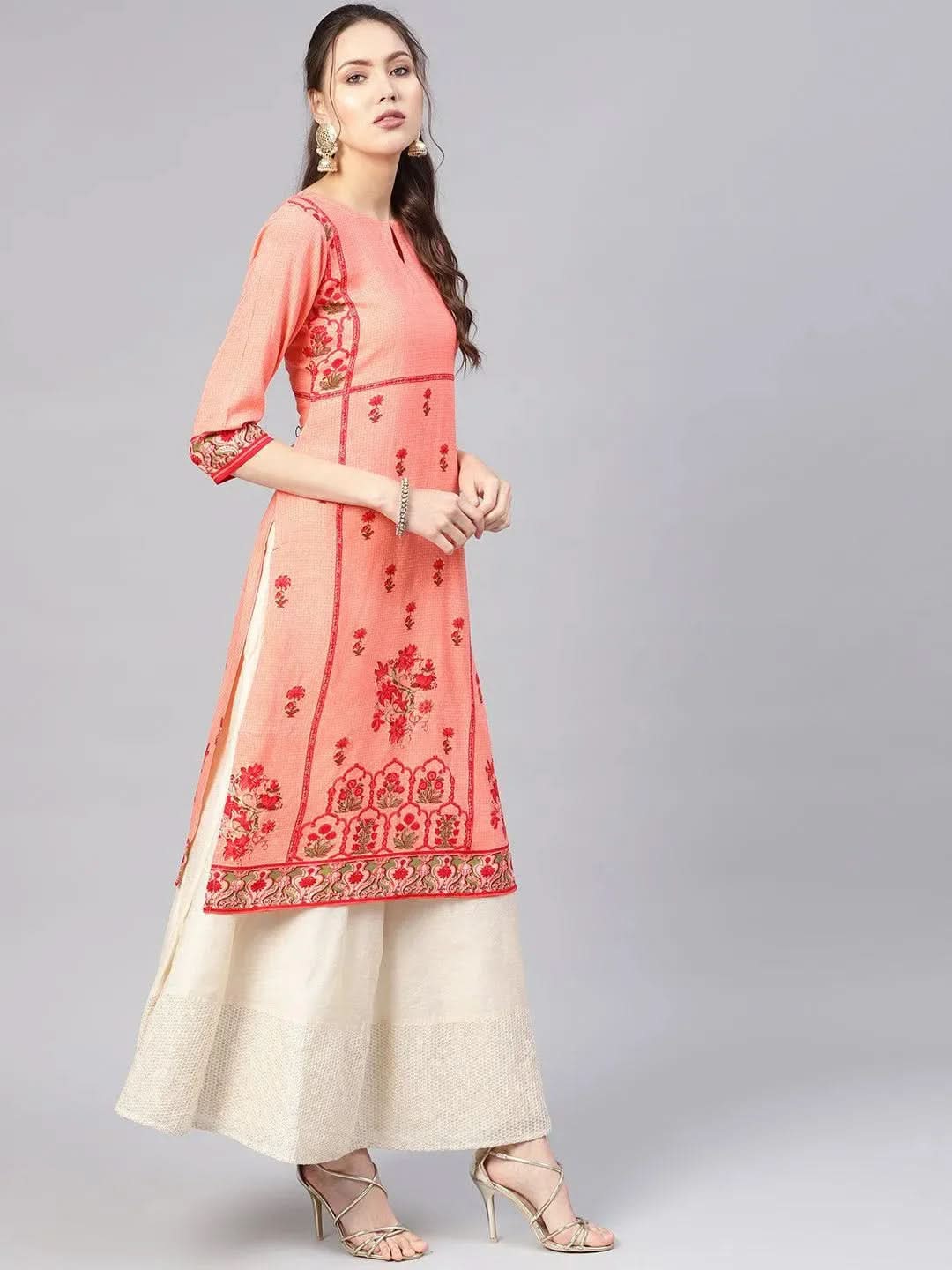 Anouk Pink Printed Rayon Kurta
