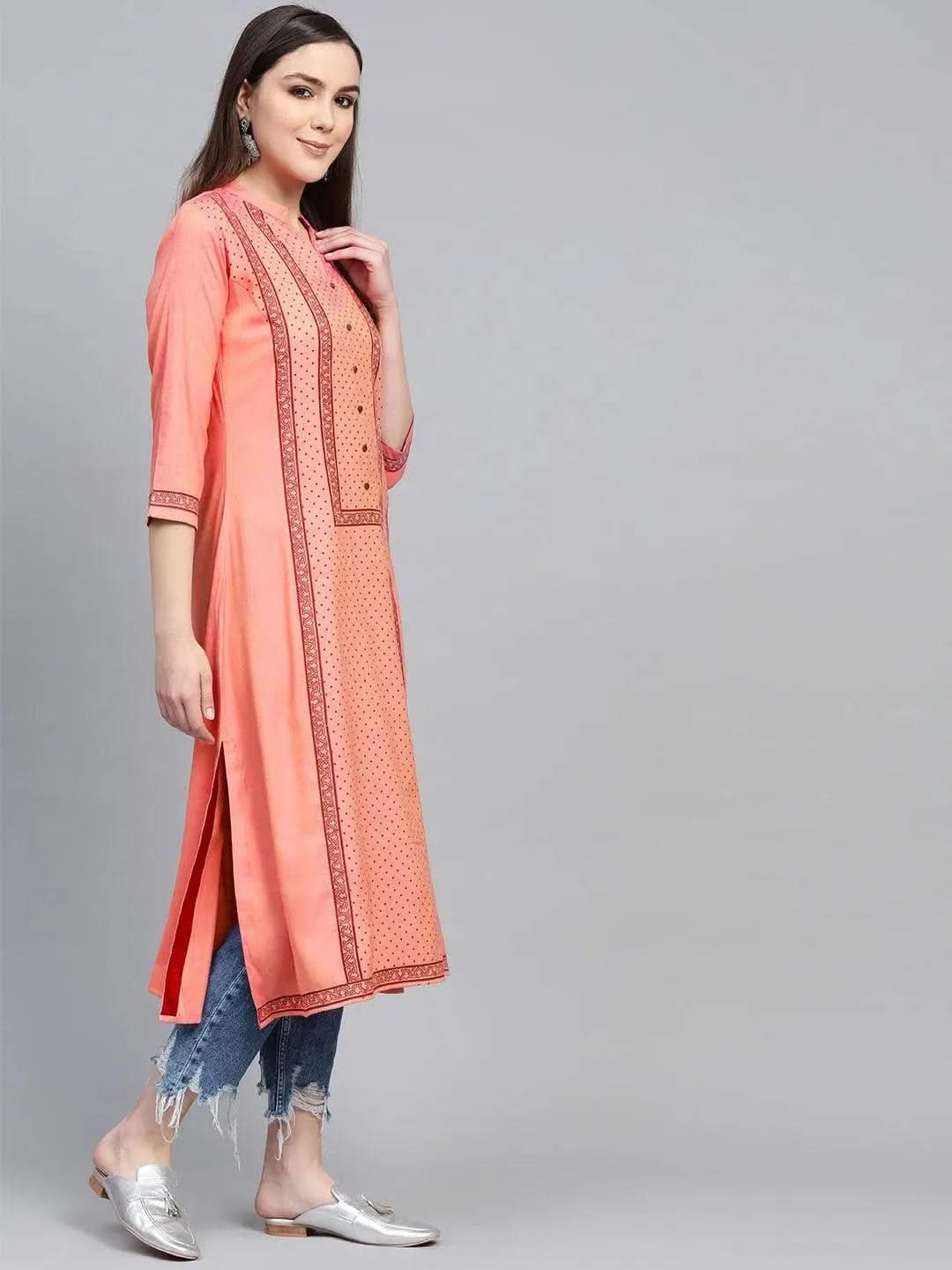 Anouk Pink Printed Rayon Kurta