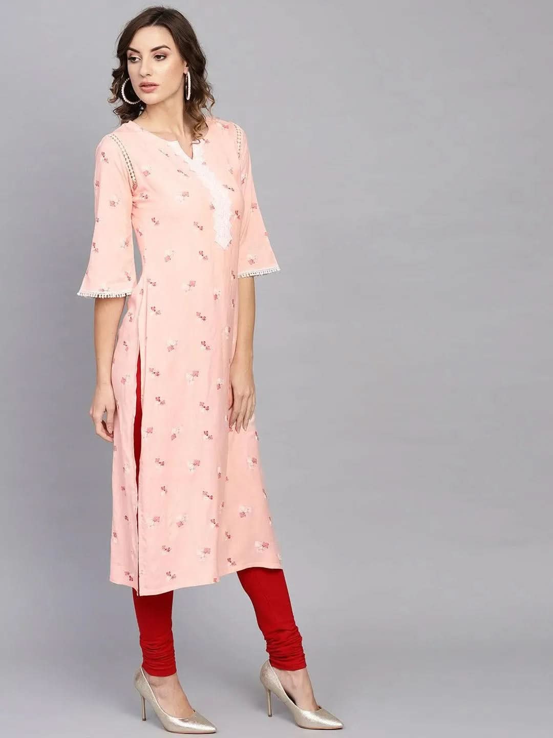 Anouk Pink Printed Rayon Kurta