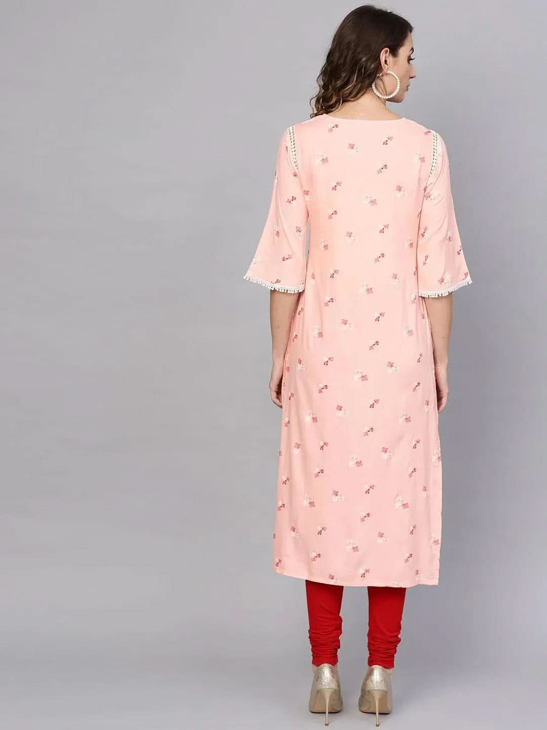 Anouk Pink Printed Rayon Kurta