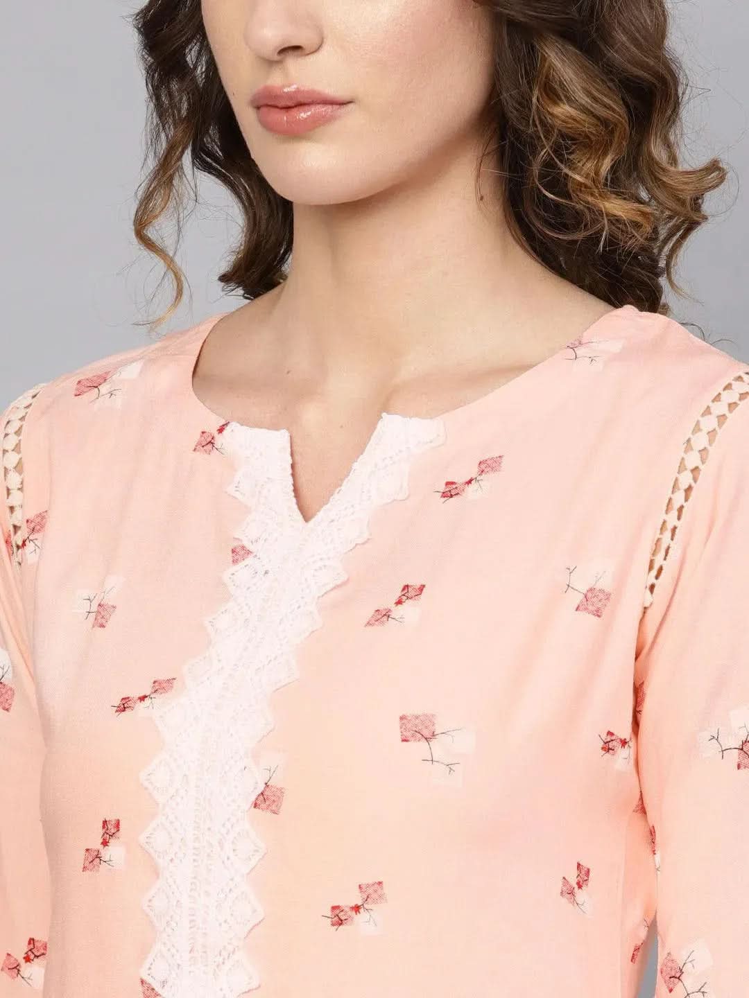 Anouk Pink Printed Rayon Kurta