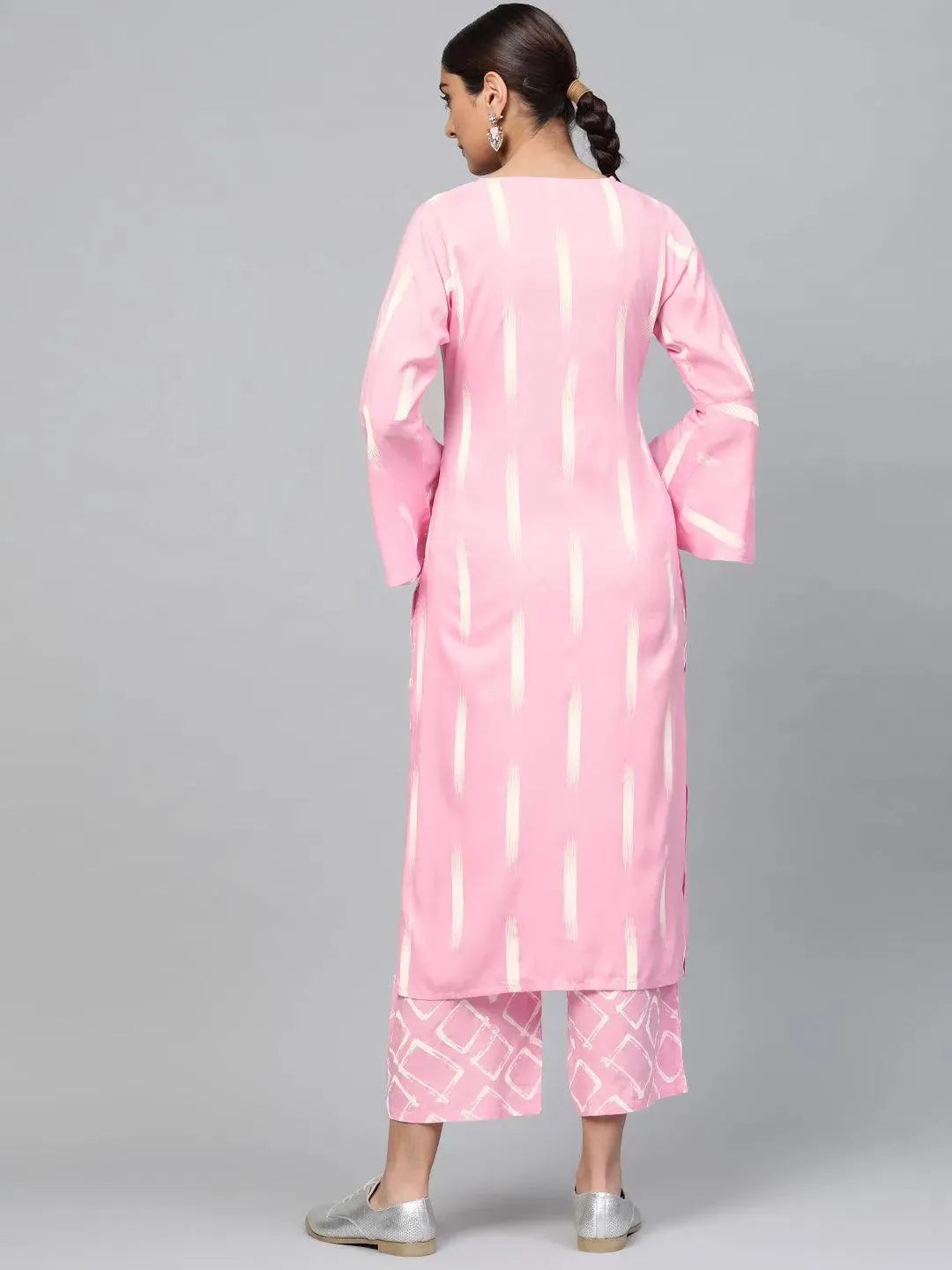 Anouk Pink Printed Rayon Straight Kurta With Palazzos