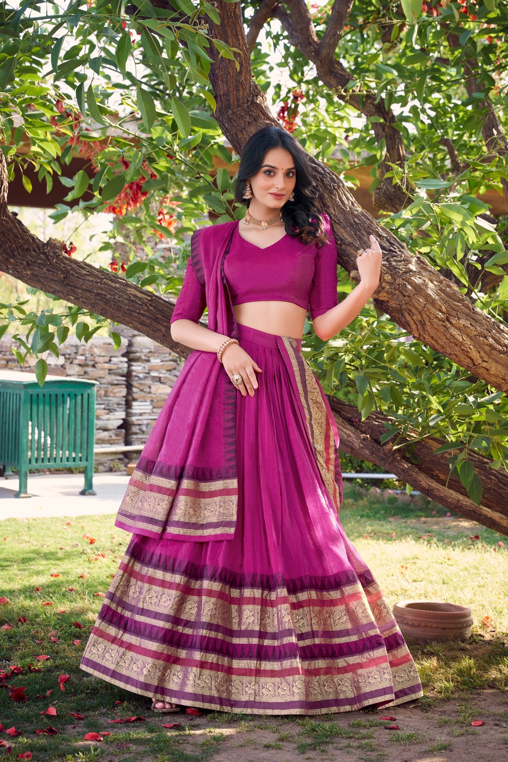 Pink Pure Chanderi Elegance Stitched Lehenga Set with Zari Weaving – 3-Piece Ensemble