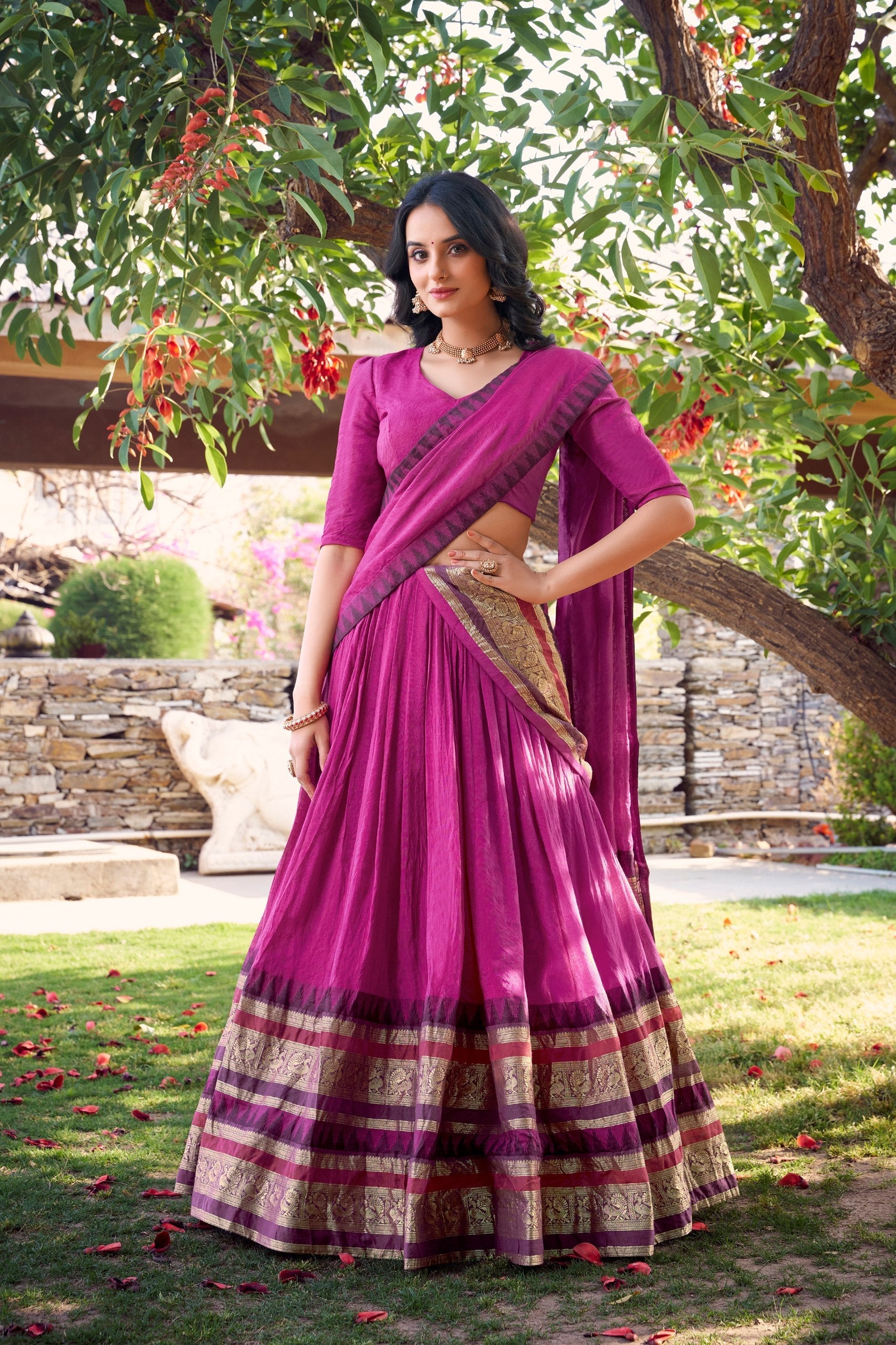Pink Pure Chanderi Elegance Stitched Lehenga Set with Zari Weaving – 3-Piece Ensemble