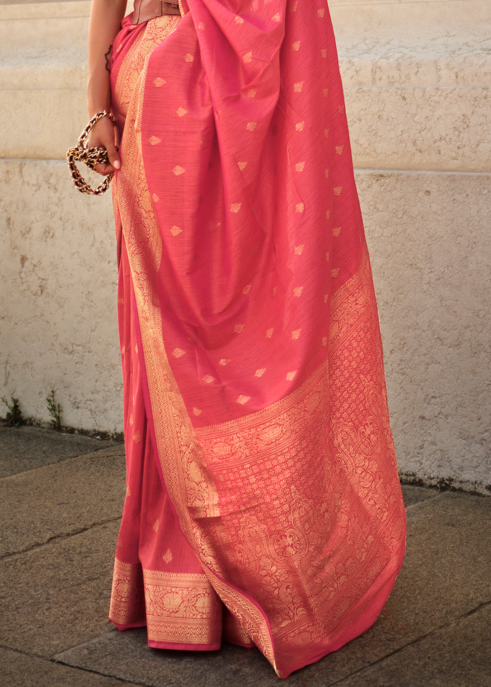 Pink Regal Banarasi Blended Silk Saree with Intricate Timeless Design & Unstitched Blouse