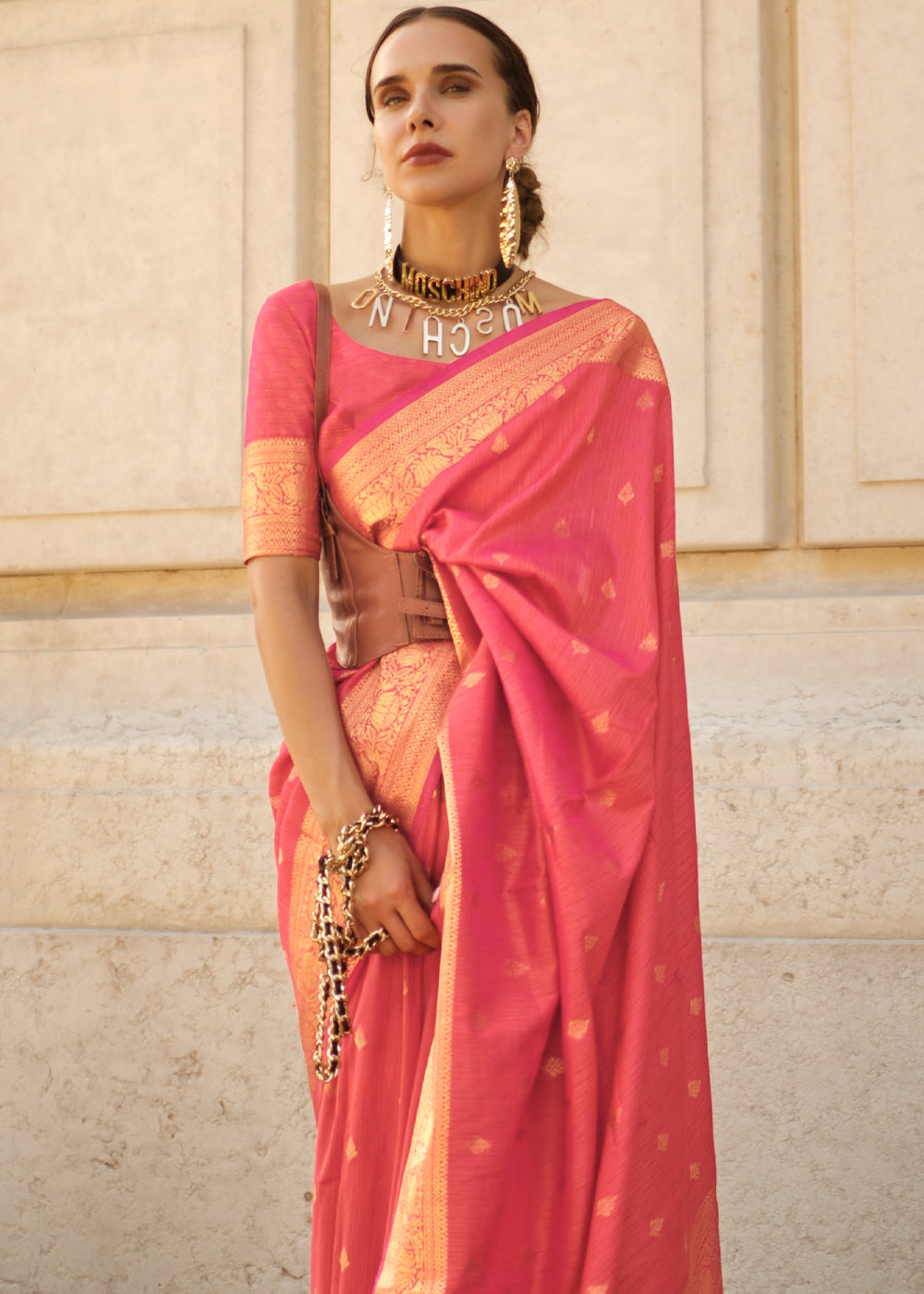 Pink Regal Banarasi Blended Silk Saree with Intricate Timeless Design & Unstitched Blouse