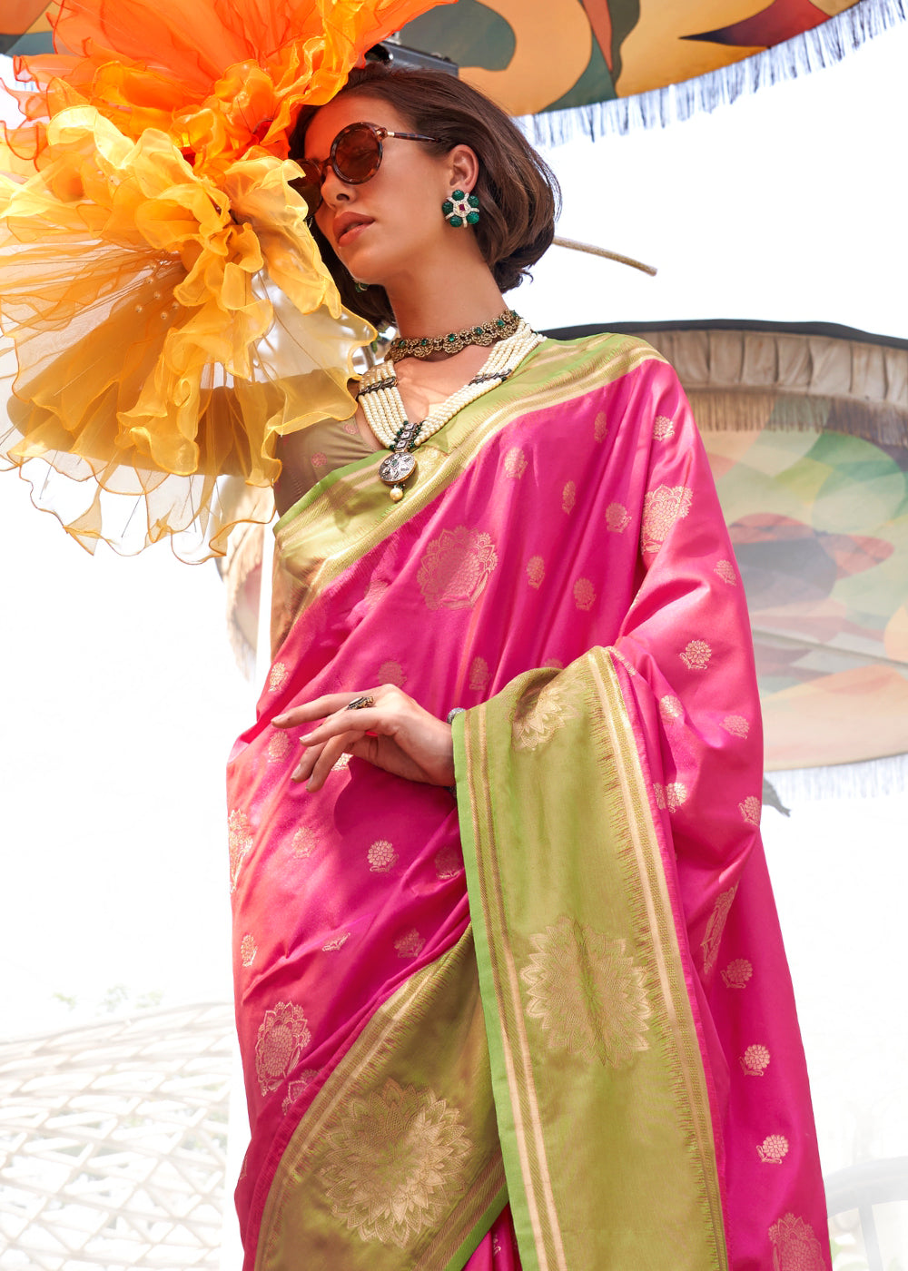 Pink Regal Banarasi Silk Saree – Vintage Elegance with Intricate Detailing