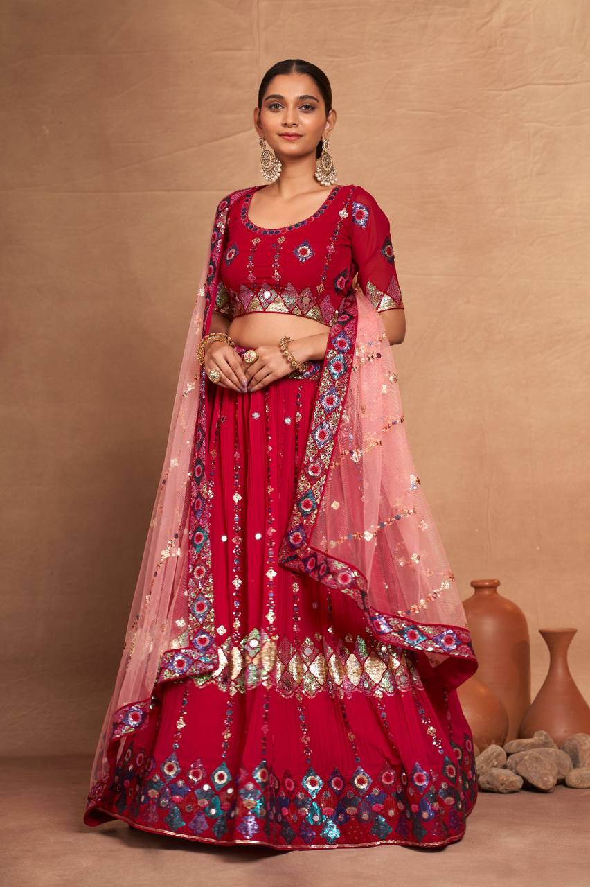 Pink Regal Embroidered Georgette Lehenga Set – A Perfect Blend of Grace & Glamour